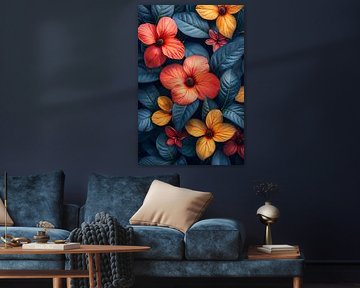 Levendige Bloemenzee in Koele Blauwgroene Jungle