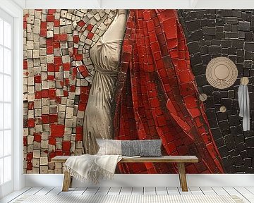 Roter Schleier - Mosaik einer eleganten Frau von Art & Soul Creations