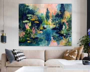 Ochtendlandschap | Serene Sunrise Scene van Abstract Schilderij