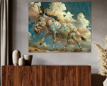 Versierde Ezel | Dreaming Donkey van Abstract Schilderij
