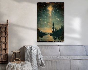 Dinosaur by moonlight by the water by Art & Soul Creations