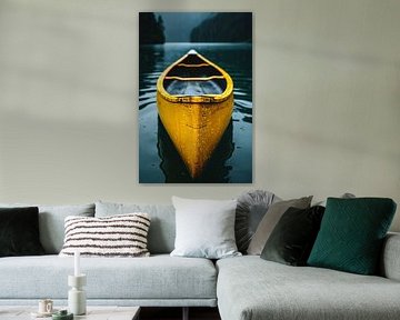 Yellow Canoe in the Rain on a Lake by Art & Soul Creations
