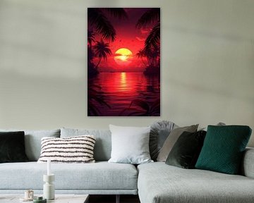 Tropische zonsondergang met palmbomen van Art & Soul Creations