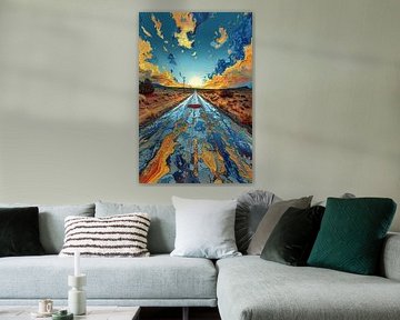 Digitale Kunst van een Weg in de Zonsondergang