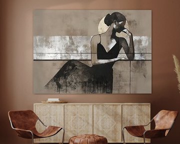 Vrouw Denken | Pensive Grace in Gold van De Mooiste Kunst