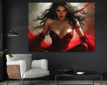 Femme Fatale in red dress by The Photo Artist