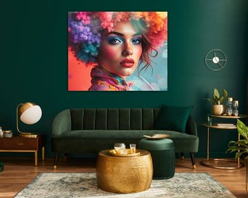Portret van een jonge vrouw met vrolijk gekleurd haar