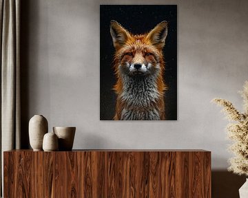Portret van een vos in de regen