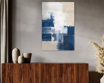 Horizontal and vertical brushstrokes in blue and beige by Color Square