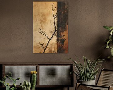 Silhouet van een fragiele tak tegen verweerde aardetinten van Color Square