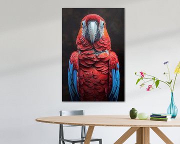 Portret van een ara met waterdruppels van Art & Soul Creations