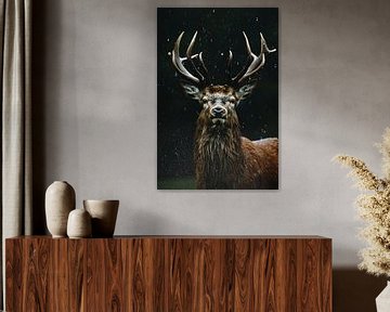 Edelhert in de Stortregen: Een Portret van Kracht van Art & Soul Creations
