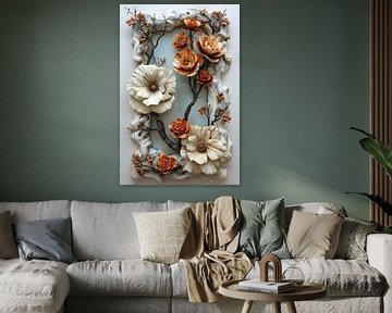 Handgemaakt bloemenreliëf in natuurlijke kleuren