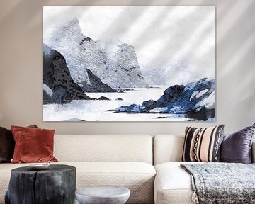 Scandinavian mountain landscape in the fog