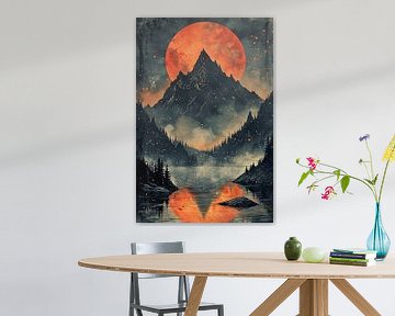 Rode Maan Berglandschap Reflectie van Art & Soul Creations