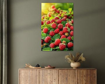 Close-up van Rijpe Frambozen in Zonlicht van Art & Soul Creations