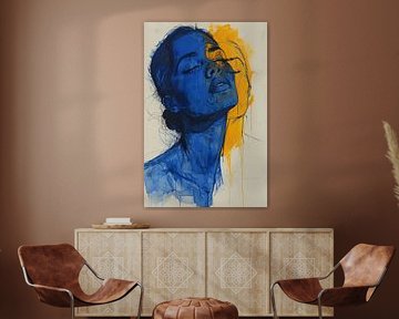 Abstract portraits in blue and yellow by Art & Soul Creations