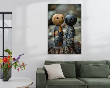 Two Stone Figures on Tree Trunk by Art & Soul Creations