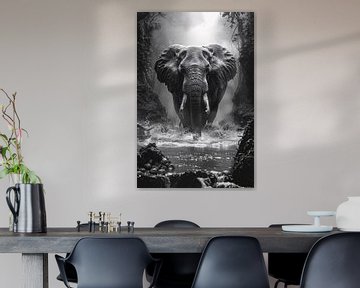 Zwart-wit portret van een olifant in de rivier van Art & Soul Creations