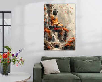 Buddha im Herbstdekor mit Wasserfall von Art & Soul Creations