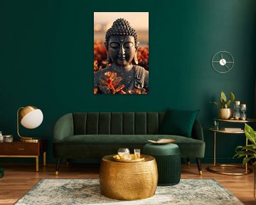 Buddha inmitten von Blüten unter goldenem Licht von Art & Soul Creations