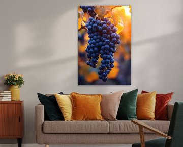 Gouden zonlicht op rijpe blauwe druiven van Art & Soul Creations