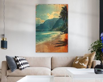 Vintage Beach Scene with Palm Trees by Art & Soul Creations