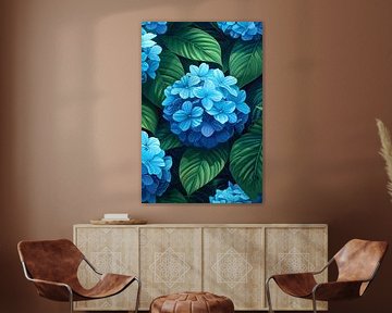 Digitale kunstprint van blauwe bloemen van Art & Soul Creations