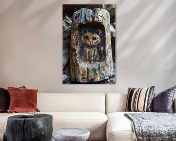 Houtsnijwerk van een Kat in een Boomstam van Art & Soul Creations