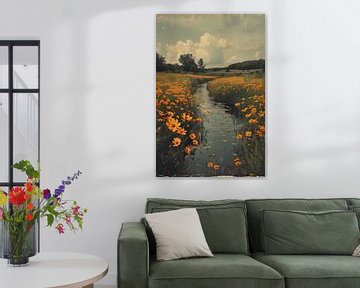 Gouden bloemen langs meanderende rivier van Art & Soul Creations