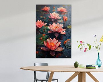 Of Pink Water Lilies in a Pond by Art & Soul Creations