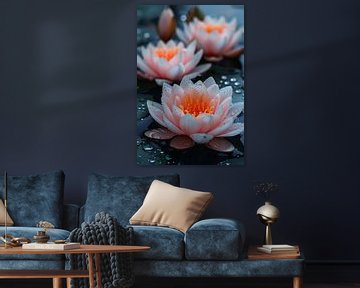 Zachtroze waterlelies met waterdruppels van Art & Soul Creations