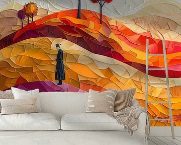 Lone figure in autumn landscape by Art & Soul Creations