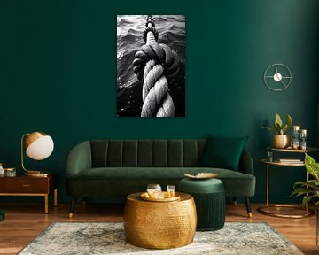 Zwart-wit foto van verweven touw in water van Art & Soul Creations
