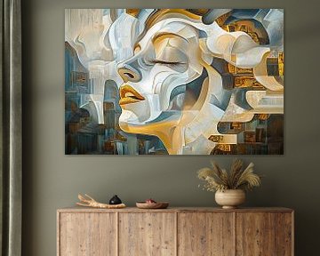 Vrouwengezicht | Surreal Beauty Unfolding van Abstract Schilderij