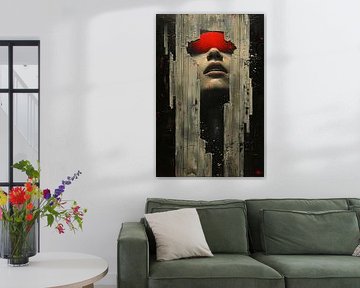 Portrait d'une femme en rouge avec des fissures sur Art & Soul Creations