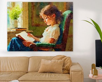 Lezend meisje olie schilderij van The Photo Artist