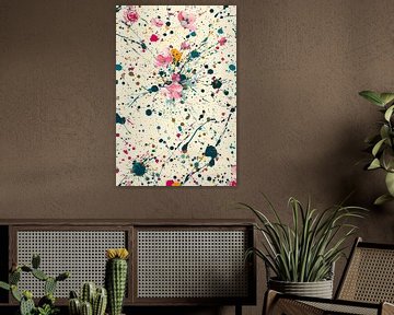 Abstract sea of flowers with colourful splashes of paint by Art & Soul Creations