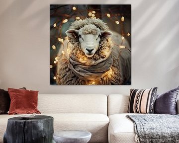 Winters Schaap met lichtjes wall art van Vlindertuin-Art