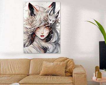Portret van een Vrouwelijke Kitsune van Vabemo
