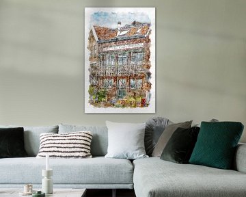 Zaadteelt en Zaadhandel huis in Ooltgensplaat (aquarel) van Art by Jeronimo