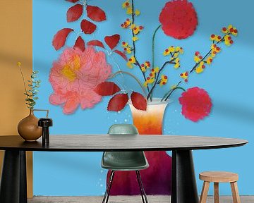 Flowers on coloured vase