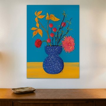 Blumen auf blauer Vase drucken