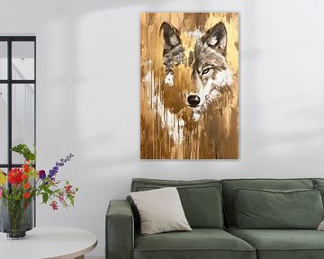 Gouden wolf abstract schilderij van Imperial Art House