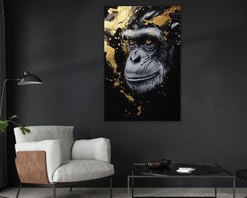 Portrait hyperréaliste d'un singe aux accents dorés