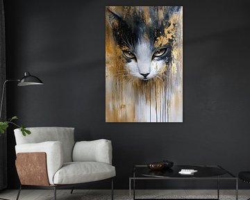 Chat abstrait avec accents dorés sur Imperial Art House
