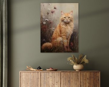 Kater in Bloemenveld van Emil Husstege