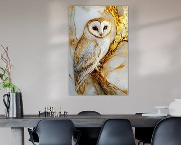 Goldene Eule auf marmoriertem Hintergrund von Imperial Art House