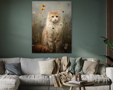 Kater in Wild Bloemenveld van Emil Husstege
