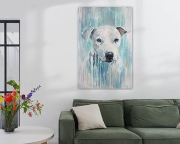 Abstract dog painting with paint details